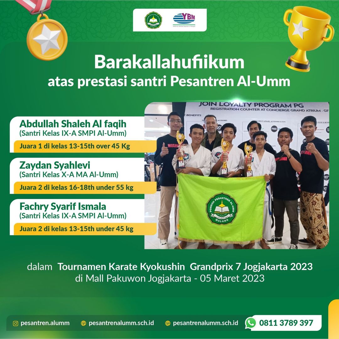 Santri Ponpes Al-Umm Raih 3 Piala dalam Kejurnas Karate di Yogyakarta