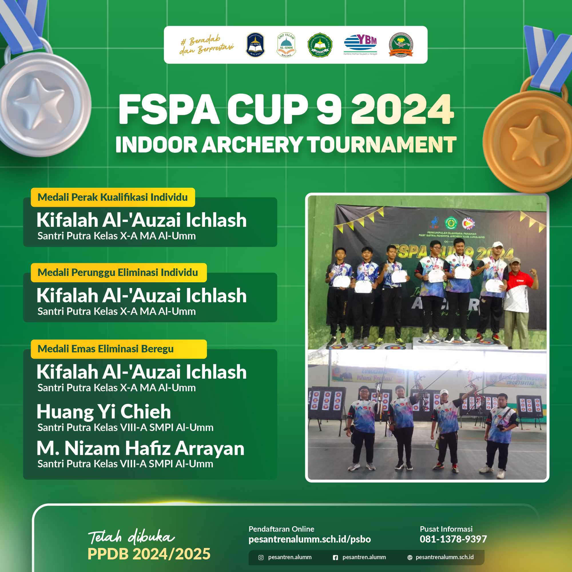 Santri Pesantren Al-Umm Bawa 3 Medali dari FSPA Cup IX 2024 Indoor Archery Tournament