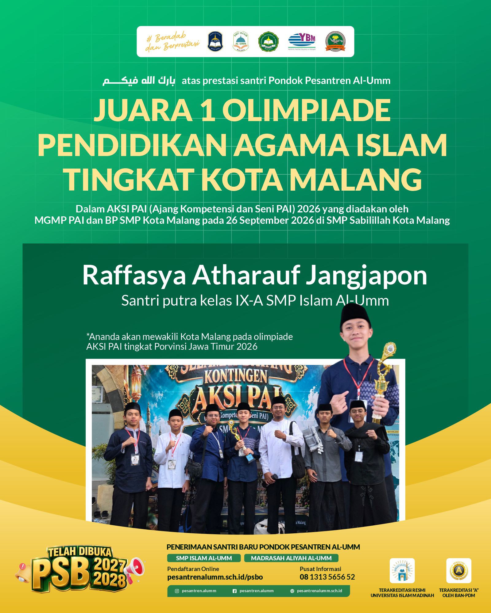 Santri SMPI Al-Umm Malang Juara 1 pada Lomba AKSI PAI 2026